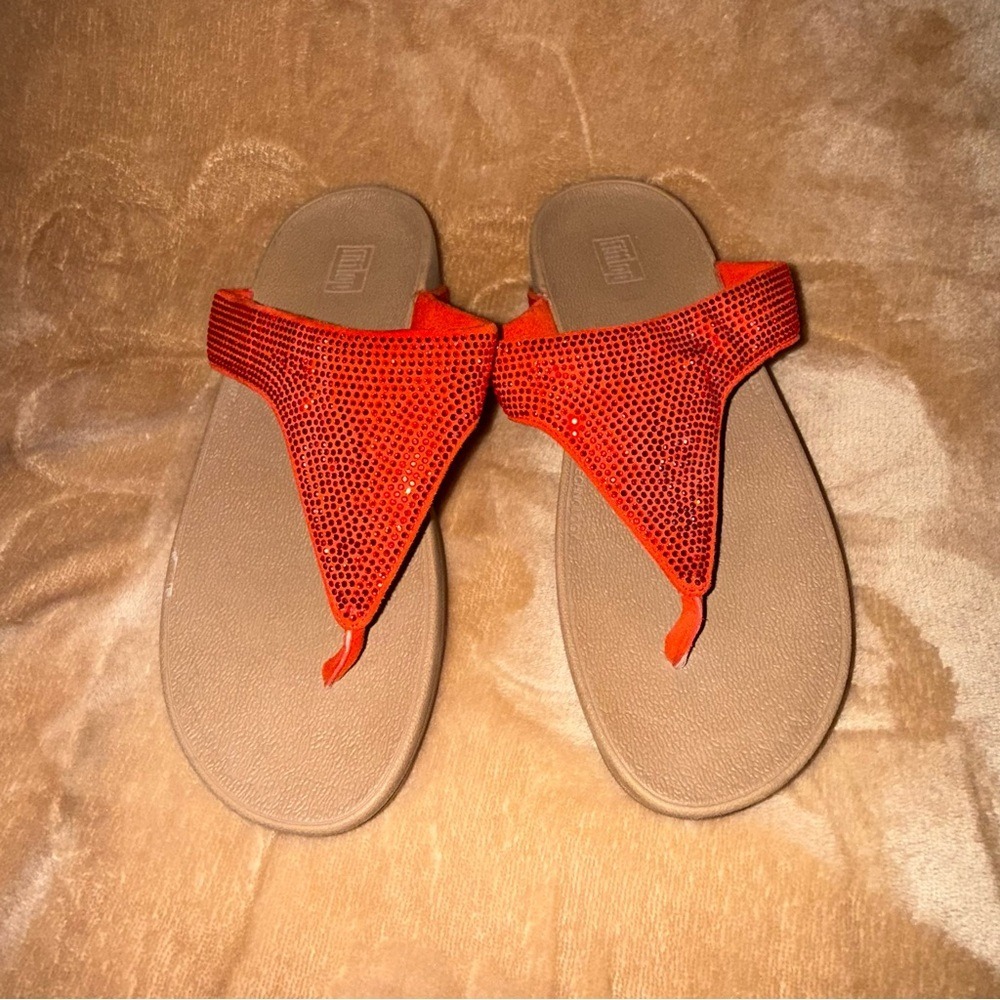 FitFlop Lottie Shimmercrystal Passion Orange Sandals Womens 6 T82-691